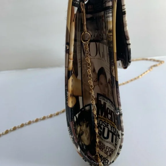 Vogue Magazine Cover All Over Print Patent Leather Envelope Chain Strap - Picture 7 of 9